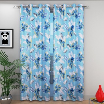 AH-DECOR 153 cm (5 ft) Polyester Room Darkening Window Curtain (Pack Of 2)(Floral, SKY BLUE)