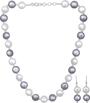 poojithajewellers Mother of Pearl White, Silver Jewellery Set(Pack of 1)