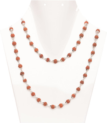 Parashara Arkam Silver Capped Rudraksha Mala (Size: 6mm, Beads: 54+1, Length: 24 inches) Wood Necklace