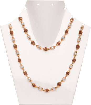Parashara Arkam 6mm Rudraksha and Pearl Mala with Yellow Metal Capping (Size: 6mm, Beads: 54+1, Length: 24 inches) Gold-plated Plated Wood, Mother of Pearl Chain Parashara Arkam 6mm Rudraksha and Pearl Mala with Yellow Metal Capping (Size: 6mm, Beads: 54+1, Length: 24 inches) Gold-plated Plated Wood, Mother of Pearl Chain