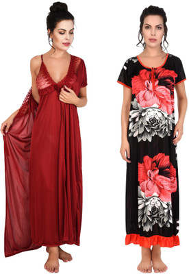 YUALIN CREATION Women Nighty with Robe(Multicolor)