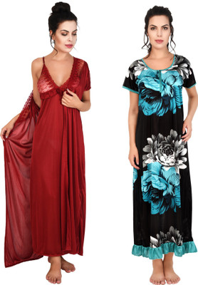YUALIN CREATION Women Nighty with Robe(Green)