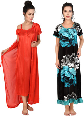 KEOTI Women Nighty with Robe(Multicolor)