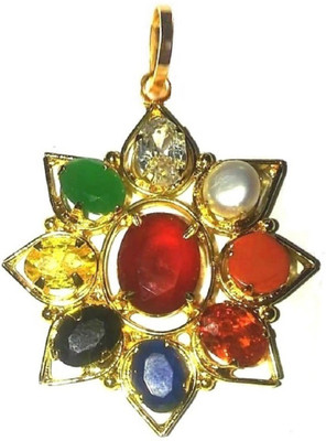 Takshila Gems Natural Navratna Pendant in Sunflower Shape Navratna Stone Locket Stone Pendant