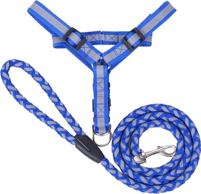 Futaba Nylon Chest Strap Reflective Dog Training Harness Leash-Blue-Small Dog Harness & Leash(Small, Blue)