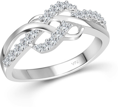 VIGHNAHARTA Cross Over Alloy Cubic Zirconia Rhodium Plated Ring