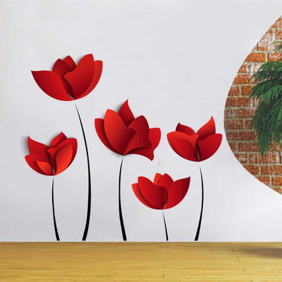 rawpockets 1 cm Red Flower Wall Removable Sticker(Pack of 1)