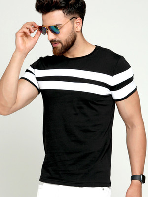 AUSK Colorblock Men Round Neck White, Black T-Shirt