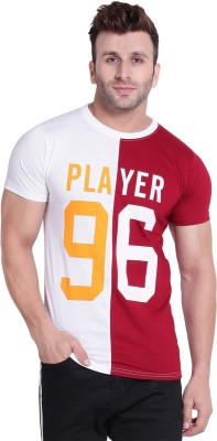 Galatea Printed Men Round Neck White, Maroon T-Shirt