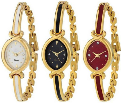 QUEBEC New Oval Stylish Designer Gold Belt Bracelet Dial Golden Bangle 3 combo pack Watch NW-1086 Analog Watch - For Girls