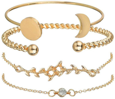 Shining Diva Alloy Cubic Zirconia Gold-plated Bracelet Set(Pack of 4)