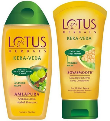 LOTUS Herbals KERA-VEDA Combo Pack ( Amlapura Shampoo_200ml & Soyasmooth Deep Conditioner_150gm )(2 Items in the set)