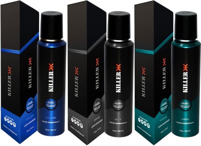 KILLER wave, cyclone, ocean Liquid Deodorant 150ML Each (Pack of 3) Body Spray  -  For Men & Women(450 ml, Pack of 3)