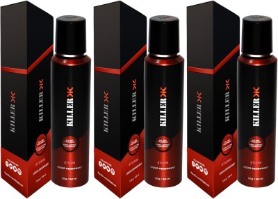 KILLER Storm Liquid Deodorant 150ML Each (Pack of 3) Body Spray  -  For Men & Women(450 ml, Pack of 3)