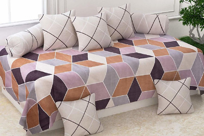 igi Polycotton Geometric Diwan Set(Multicolor)
