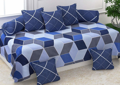 Udeek Polycotton Geometric, Checkered Diwan Set(Multicolor)