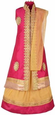 Arshia Fashions Girls Lehenga Choli Ethnic Wear Embroidered Lehenga, Choli and Dupatta Set(Pink, Pack of 1)