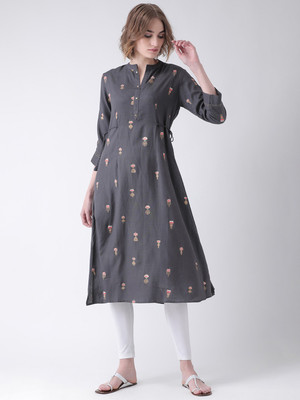Span Women Floral Print A-line Kurta(Grey)