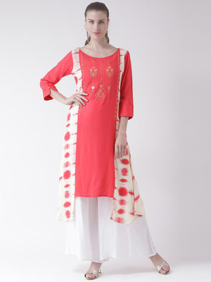 Span Women Printed Asymmetric Kurta(Pink)