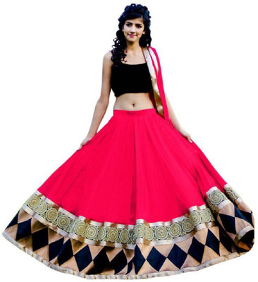 Gofan Embroidered Semi Stitched Lehenga, Choli and Dupatta Set(Pink)