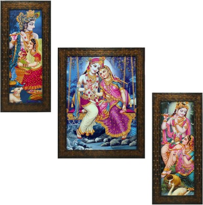 Indianara Radha Krishna Digital Reprint 13 inch x 22.2 inch Painting(With Frame, Pack of 3)