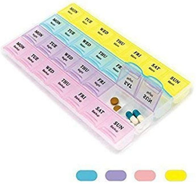 Horoly Weekly 28 Day Tablet Pill Box Holder Medicine Storage Organizer Case Container Pill Case- 4 Row 28 Squares Weekly 7 Days Tablet Box Holder Medicine Pill Box(Multicolor)