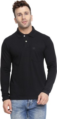 CHKOKKO Solid Men Polo Neck Black T-Shirt