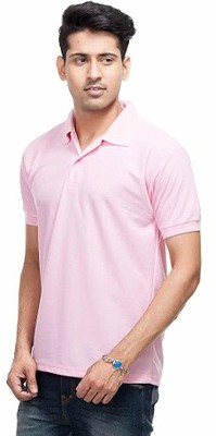 Stonic Solid Men Polo Neck Pink T-Shirt