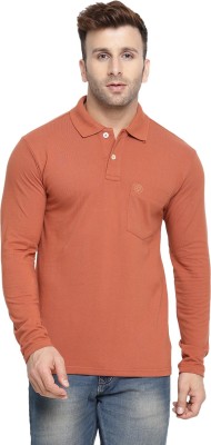 CHKOKKO Solid Men Polo Neck Orange T-Shirt