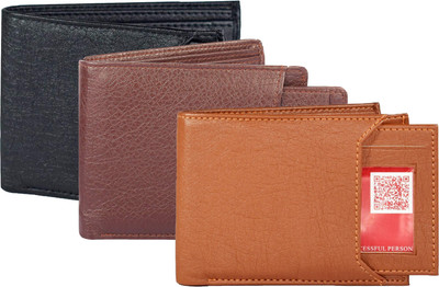 sskk Men Black, Brown, Tan Artificial Leather Wallet(6 Card Slots, Pack of 3)