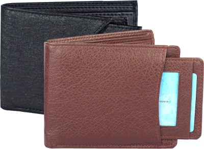 sskk Men Black, Brown Artificial Leather Wallet(6 Card Slots, Pack of 2)