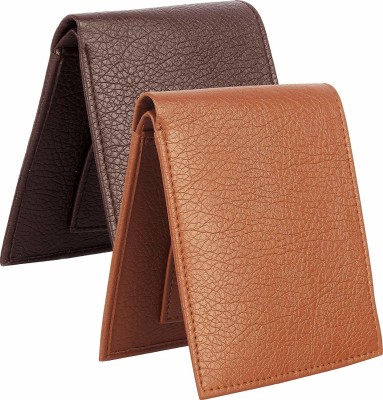 sskk Men Brown, Tan Artificial Leather Wallet(3 Card Slots, Pack of 2)