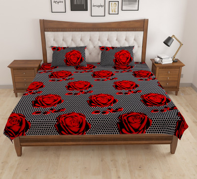 Sodha Collections 151 TC Cotton Double Printed Flat Bedsheet(Pack of 1, Black)