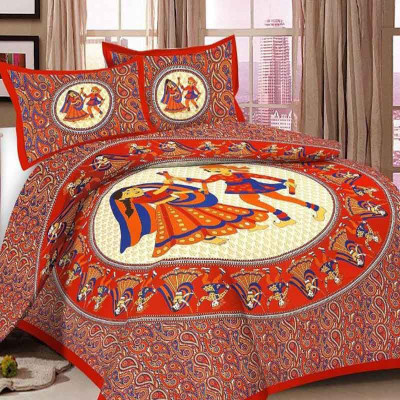 G-Trading Hub 160 TC Cotton Double Printed Flat Bedsheet(Pack of 1, Multicolor)