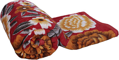 Oshano Floral Single Mink Blanket for  Heavy Winter(Microfiber, maroon print 10)