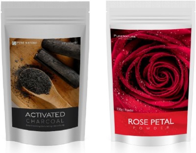 pure nature Pack Of Activated Charcoal and Rose Petal powder- 100 gm Each(200 g)