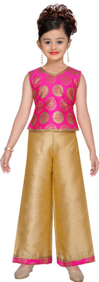 Adiva Girls Festive & Party Kurta and Palazzo Set(Pink Pack of 1)