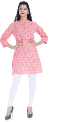 shobhit jaipur Women Printed Straight Kurta(Pink)