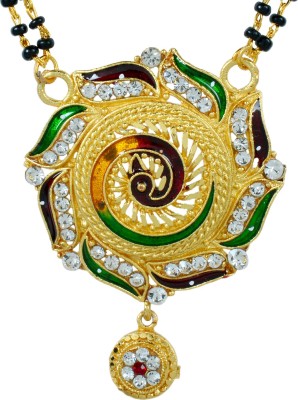 MissMister MissMister Gold plated CZ Meenakari peacock design Mangalsutra Tanmaniya chain pendant necklace jewellery for Women Brass Mangalsutra
