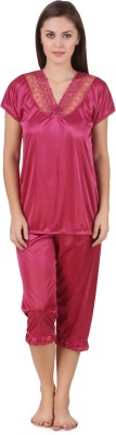 Axter Women Solid Pink Night Suit Set