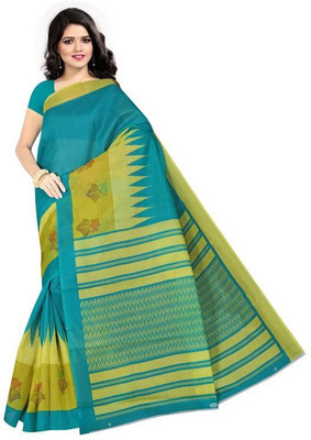 HAPPYSHOPPY Printed Bhagalpuri Silk Blend Saree(Multicolor)