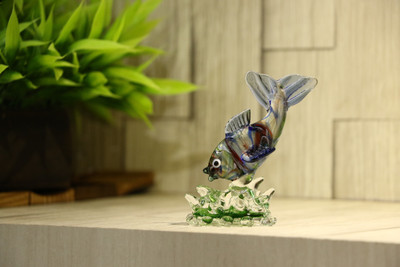 AFAST Afast Cute Fish Playing In Water Decorative Showpiece  -  8 cm(Glass, Multicolor)