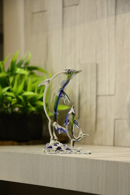 AFAST Afast Playing Mother Dolphin With Baby Dolphin Decorative Showpiece  -  13 cm(Glass, Clear, Blue)