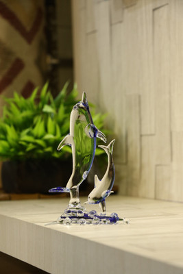AFAST Afast Crystal Water Blue Dolphin Playing With Baby Decorative Showpiece  -  14.5 cm(Glass, Multicolor)