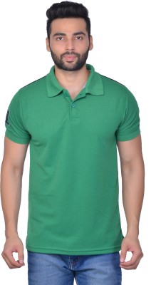 Cousin's Solid Men Polo Neck Green T-Shirt