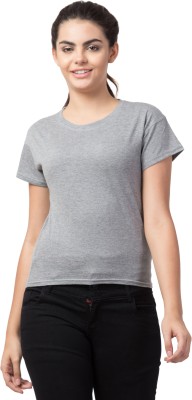 Bluecon Solid Women Round Neck Grey T-Shirt