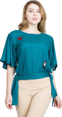 clothvilla Casual Butterfly Sleeve Solid Women Light Blue Top