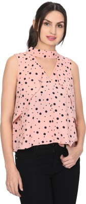 Trendif Party Sleeveless Polka Print Women Pink Top