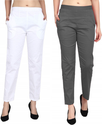 SriSaras Regular Fit Women White, Grey Trousers