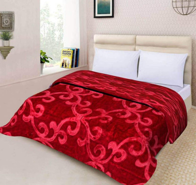 GKM Floral Double Mink Blanket for  Heavy Winter(Polyester, Red)
